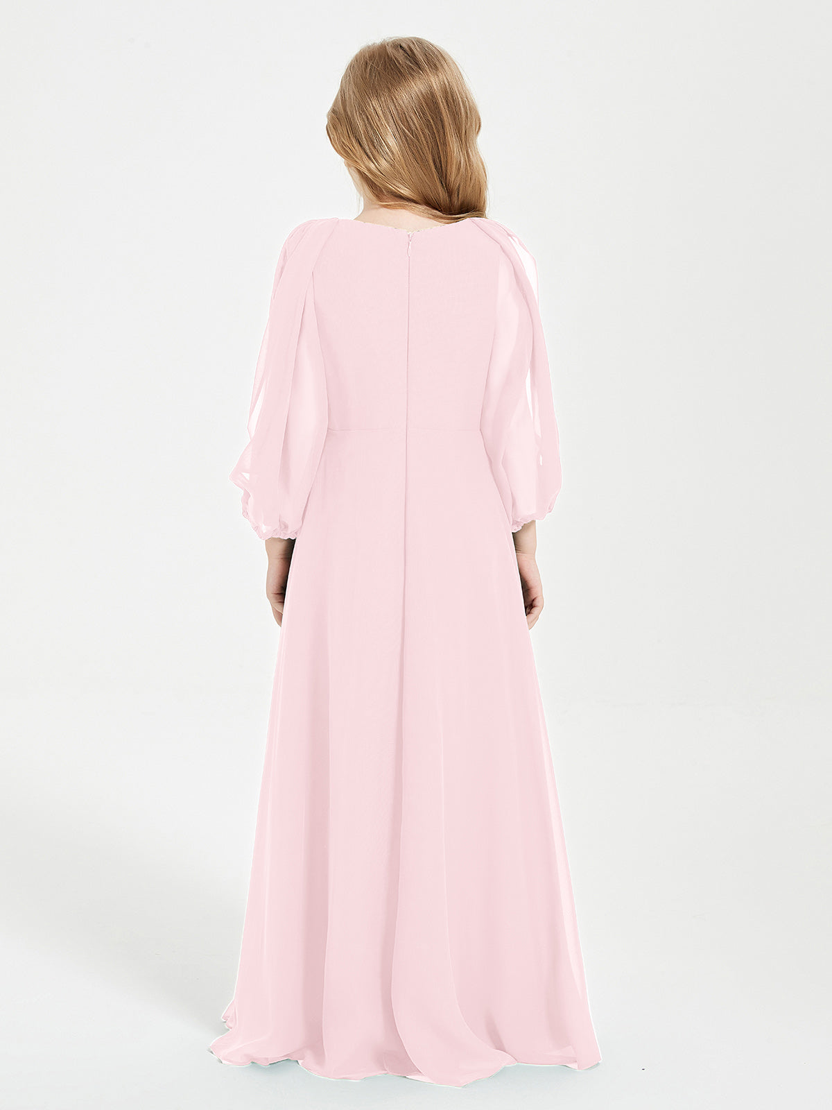 Modest Long Sleeved Junior Bridesmaid Gowns Blushing Pink